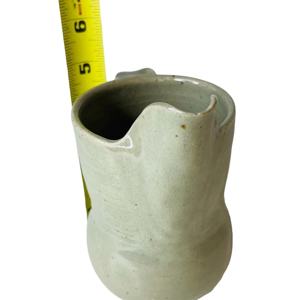 Studio Art Pottery Pitcher‎ Vase Creamer Celadon Green Signed 6